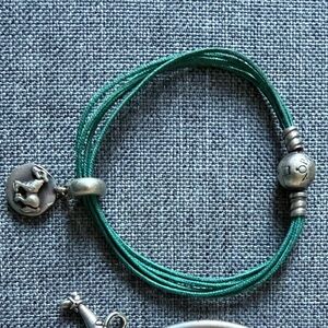 Silver and Teal Charm Pandora Bracelet